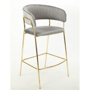 TABURETE KEFREN, METAL, CROMADO DORADO, TAPIZADO VELVET GRIS