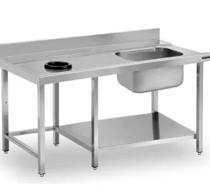 MESA PRELAVADO C/ ARO Y CUBETA DERECHA C/ ESTANTE