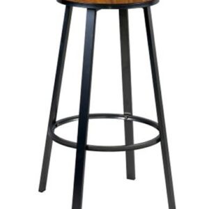 TABURETE HIERRO NEGRO Y ASIENTO MADERA