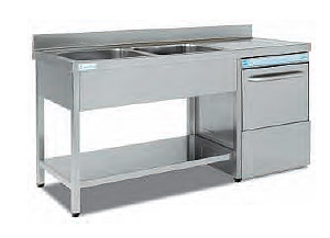 FREGADERO CON BASTIDOR CON 2 CUBETAS + 1 ESCURRIDO FSBE-186-LI